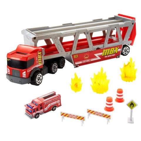 MATCHBOX Transporter Wóz strażacki + 1 samochód strażacki i 8 akcesoriów Zestaw do zabawy MATTEL GWM23 MATCHBOX Transporter Wóz strażacki + 1 samochód strażacki i 8 akcesoriów Zestaw do zabawy MATTEL GWM23