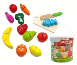 Wooden Cutting fruit and vegetables + board and knife in a bucket NORIMPEX NO-1003046