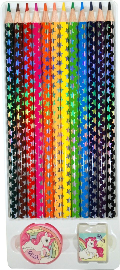 Kredki ołówkowe UNICORN 12szt. Gumka Temperówka KIDS KL11081 Kredki ołówkowe UNICORN 12szt. Gumka Temperówka KIDS KL11081